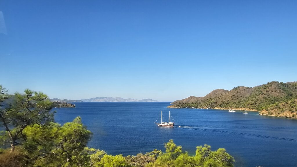 A gulet sailing in a bay near Marmaris