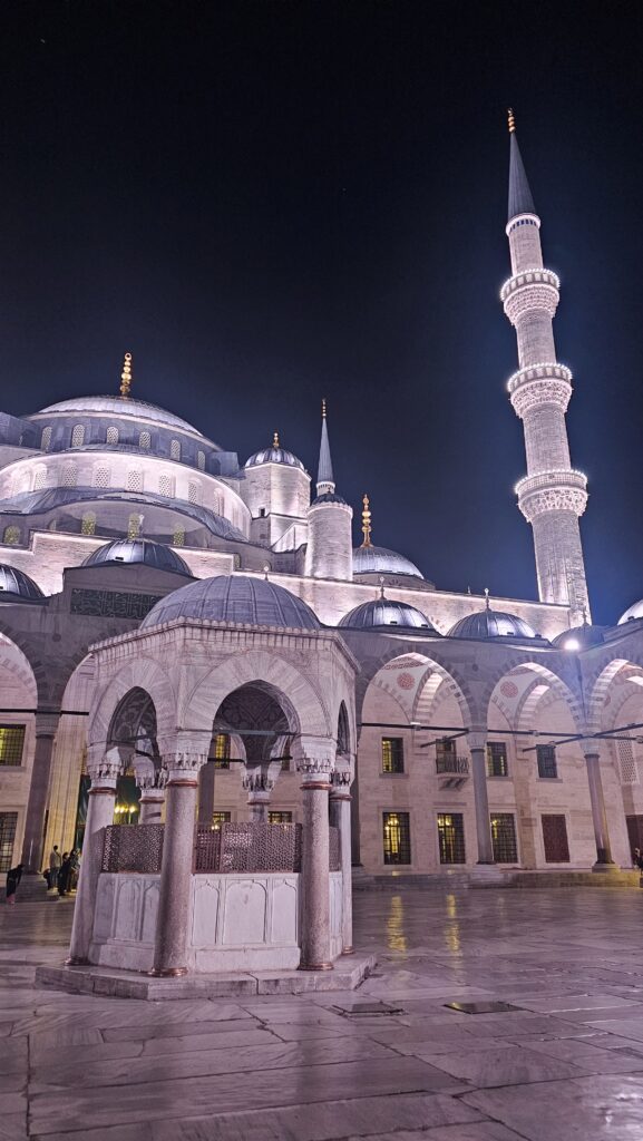 The Blue Mosque courtyard at night