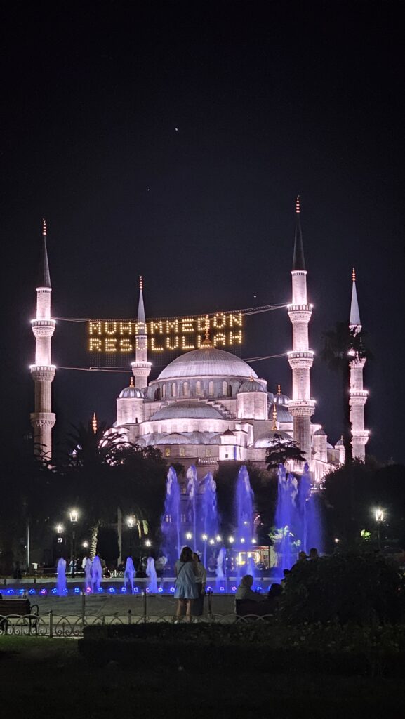The Blue Mosque lit up at night