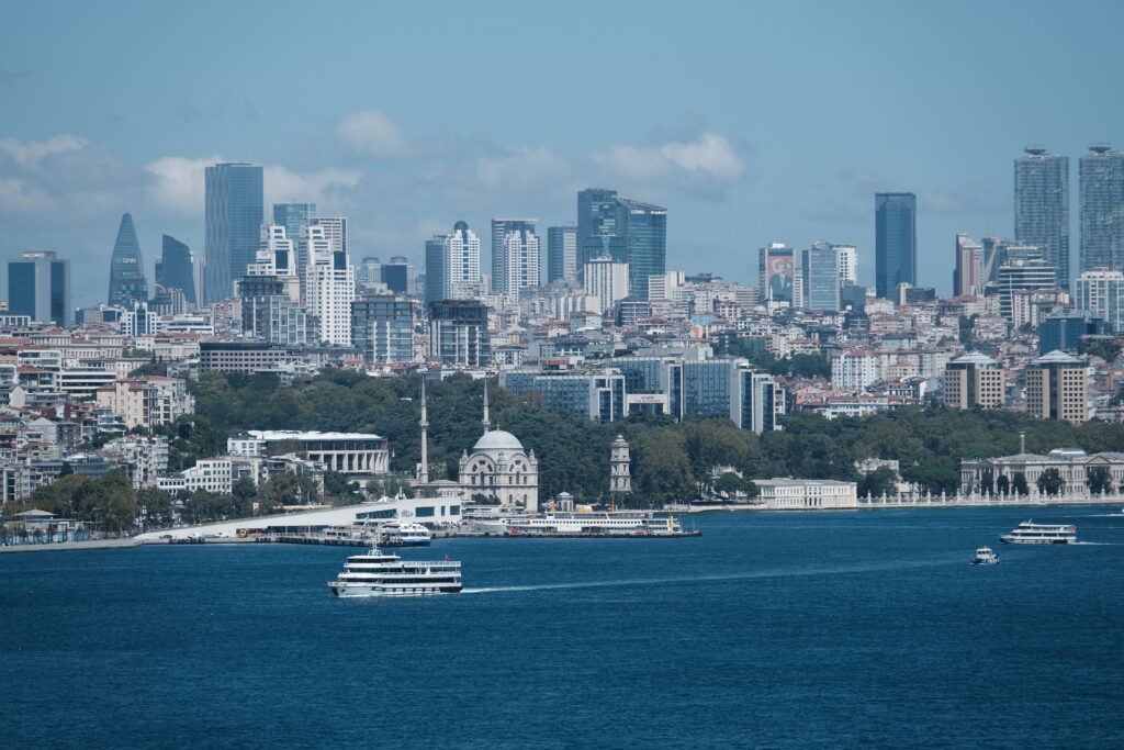 The modern Istanbul skyline from the water